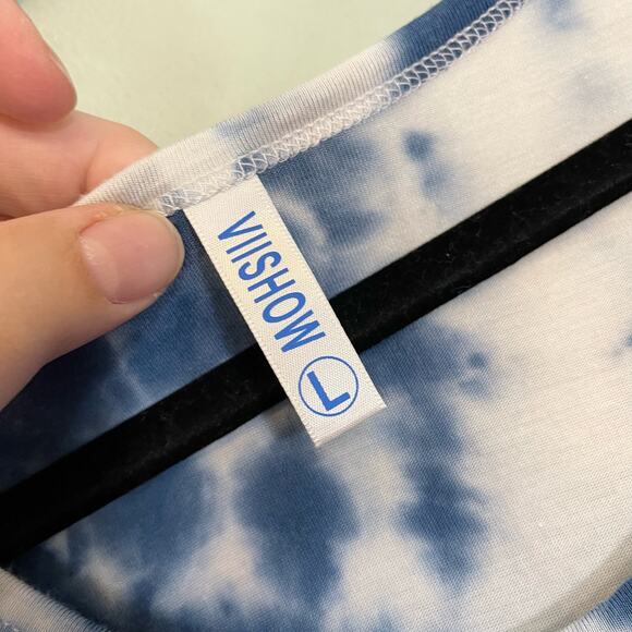 Viishow Women's Blue and White Tie Dye Stretchy Summer Maxi Dress Size Large - Picture 9 of 9